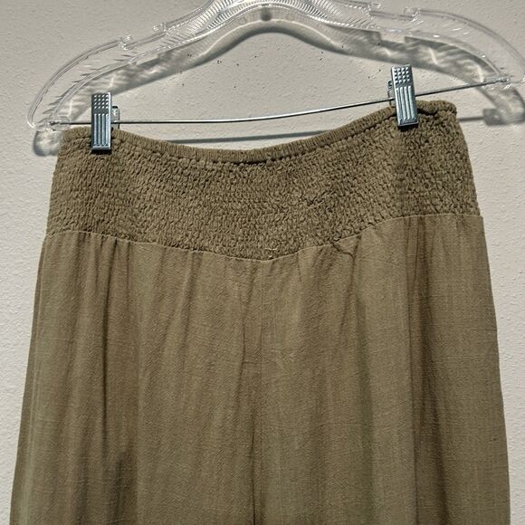Womens Pants Large Pockets Stretch Boho Wide Leg Linen Blend Lagenlook Neutral - Picture 3 of 12